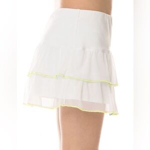 Lucky in Love Pleated Ruffle Tennis Skirt Women’s Size Large White Neon Trim LNC